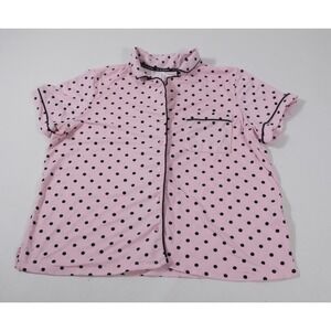 Joyspun Pajama Top Womens L Pink Polka Dot Short Sleeve Button Down Sleep Shirt